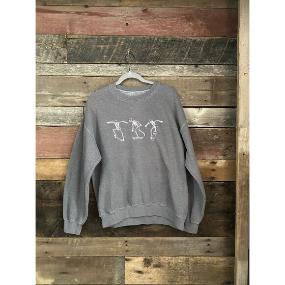 Full Tilt Men's Skeleton Skateboard Pullover Sweatshirt Large Black Crew Neck - Picture 1 of 1